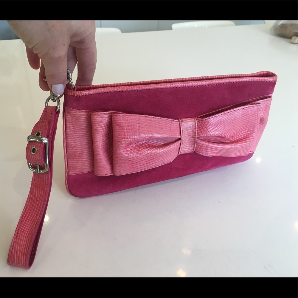 Isabella Fiore Pink Suede Clutch